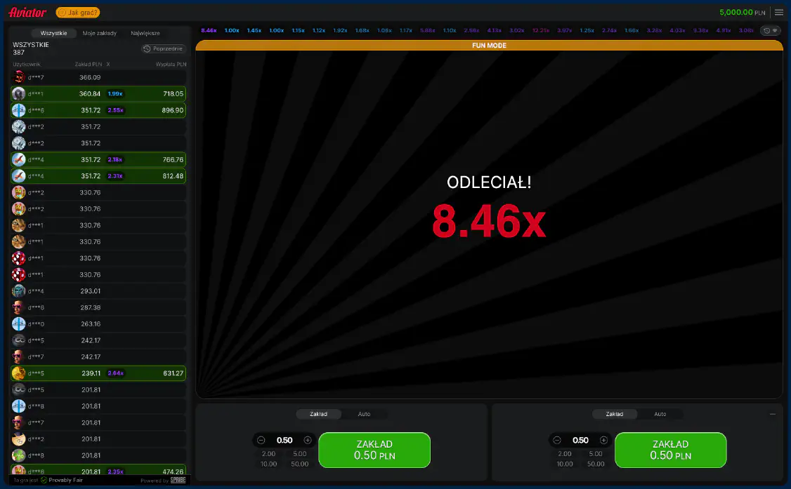 Alternatywna wersja gry Aviator